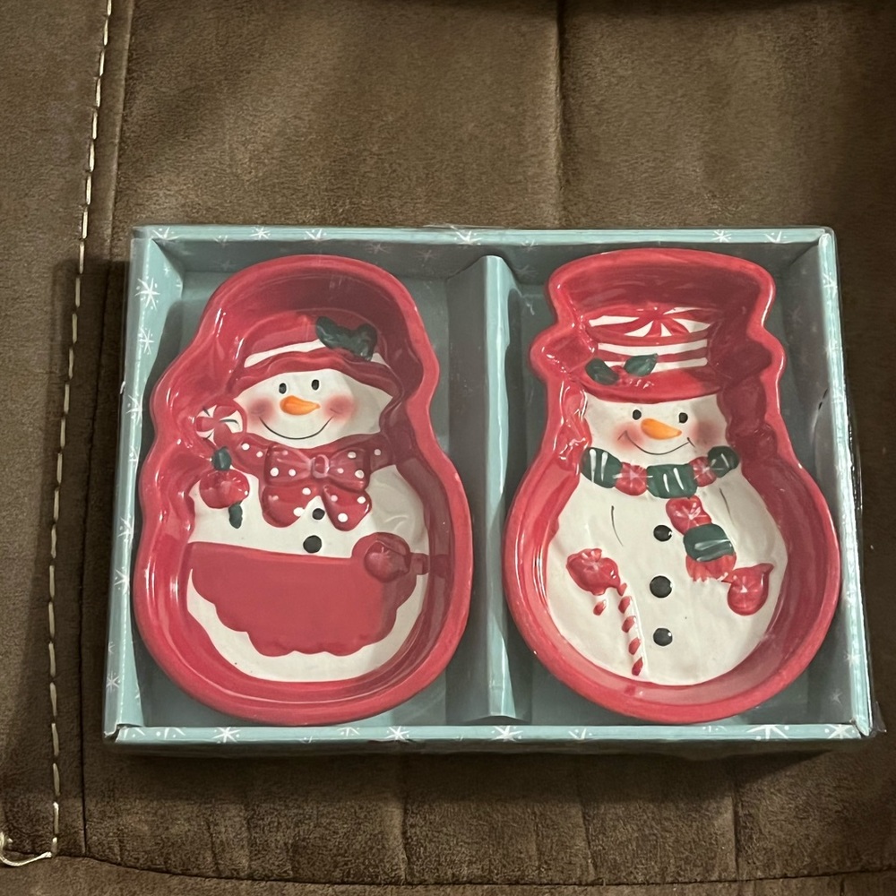 Glittering Goodies Ceramic Ramekins Red Snowmen 2 Pack Christmas Holiday